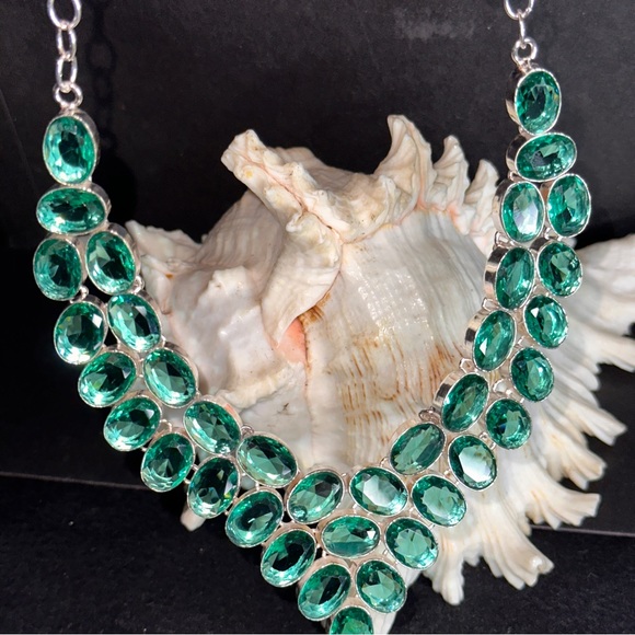 Artisan Jewelry - Sparkly Irish Green Apatite gemstone cluster statement necklace